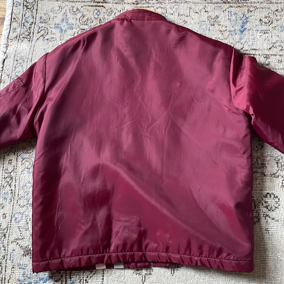 Mens Vintage Bomber Lined Faux Fur Winter Jacket Stripes Maroon Medium - Picture 4 of 4